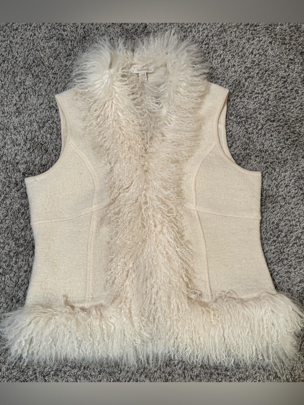 1970s Vintage Mainbocher 100% Wool Cream Mongolian Curly Lamb Fur Vest Size XL